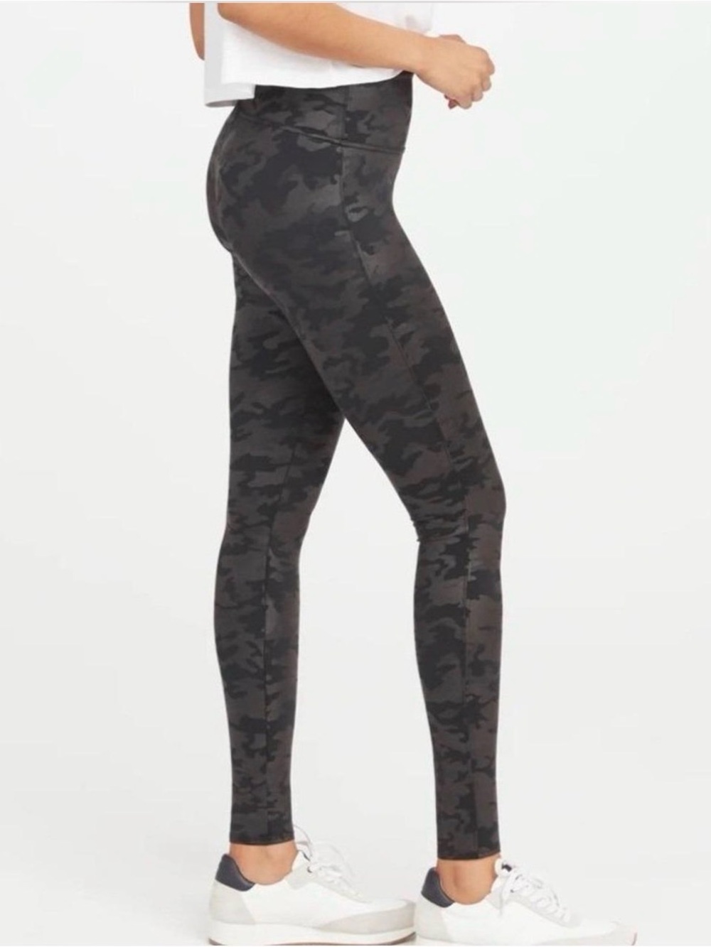 SPANX Look at Me Now Camo Seamless Leggings Size L Black High Rise Shaping